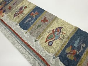 渡文製　纐纈鳩に花唐草模様袋帯